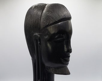 Hand Carved African Male Bust, Ebony Wood Sculpture, Handcrafted Tribal Folk Art