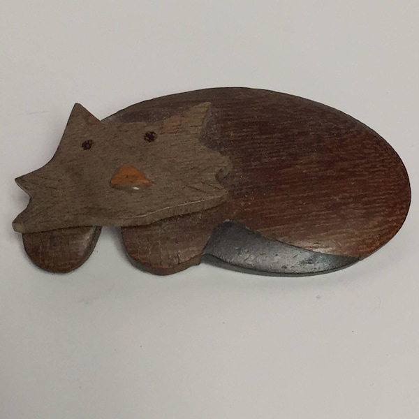 Wooden Cat Brooch, Handmade Cat Pin, Two Tone Wood Pin