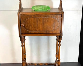 1940's IDEAL Wooden Copper Cigar Humidor Cabinet Smoking Stand, Side Table