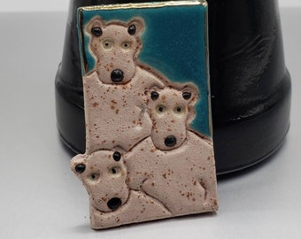 Polar Bear Brooch, Molly Willson Perry,  Handmade Ceramic Pin, Three Polar Bears