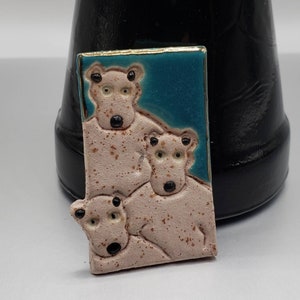 Polar Bear Brooch, Molly Willson Perry,  Handmade Ceramic Pin, Three Polar Bears