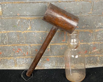 Antique Wooden Barn Beam Dowell Peg Mallet, Primitive Barn Building Wood Hammer