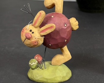 B.  Lloyd Blossom Bucket Bunny, Resin Bunny Figurine