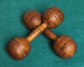 Antique Wooden Dumbbells, 3 4 Lb Weight, Pair of Two (2) 1900 39 s Wood Hand Weights, Exercise, Fitness