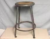 Vintage Heavy Duty 24 quot Industrial Metal Shop Stool, Automotive Gas Station Stool, Industrial Decor, Man Cave, Plant Stand, Garden Stand