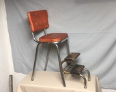 Shabby Red Early 1950 39 s COSCO Metal Step Stool Chair with Pull out Steps, Mid Century Kitchen, Step ladder, Garden Stand, Shabby