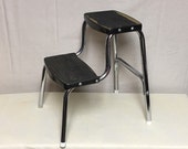 A Unique 2 Step Metal Kitchen Step Stool with Chrome Legs and Metal Steps, Plant Stand, Step ladder, Display Stool