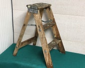 1960 39 s Small Wooden Step Ladder Stool, 22 quot Folding Step Stool, Stepladder, Paint Splatter, Rustic Display Ladder