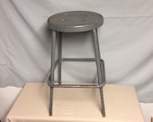 Vintage 24 quot Industrial Gray Metal Shop Stool, Automotive Service Station Stool, Industrial Decor, Man Cave, Plant Stand, Garden Stand