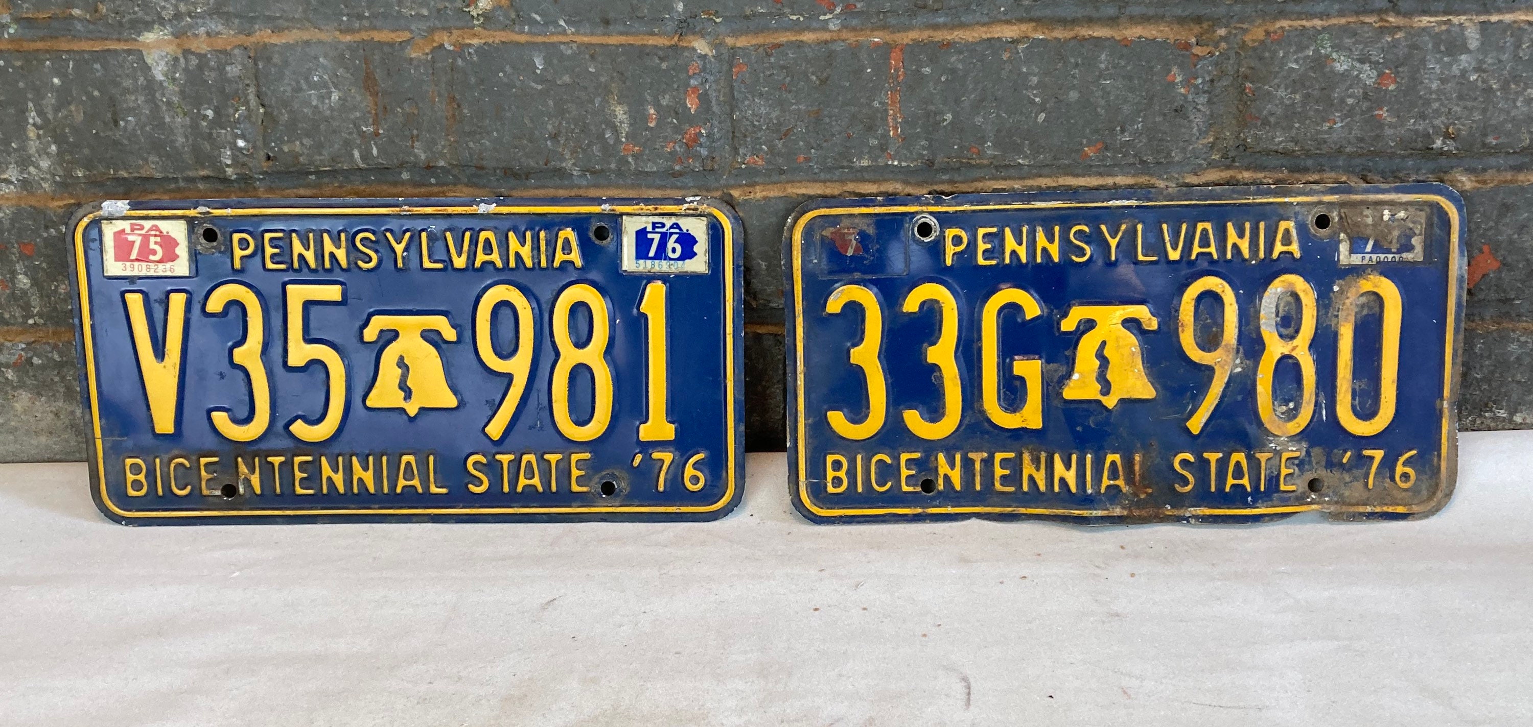Pair of 1976 Pennsylvania Bicentennial Car License Plates Bicentennial