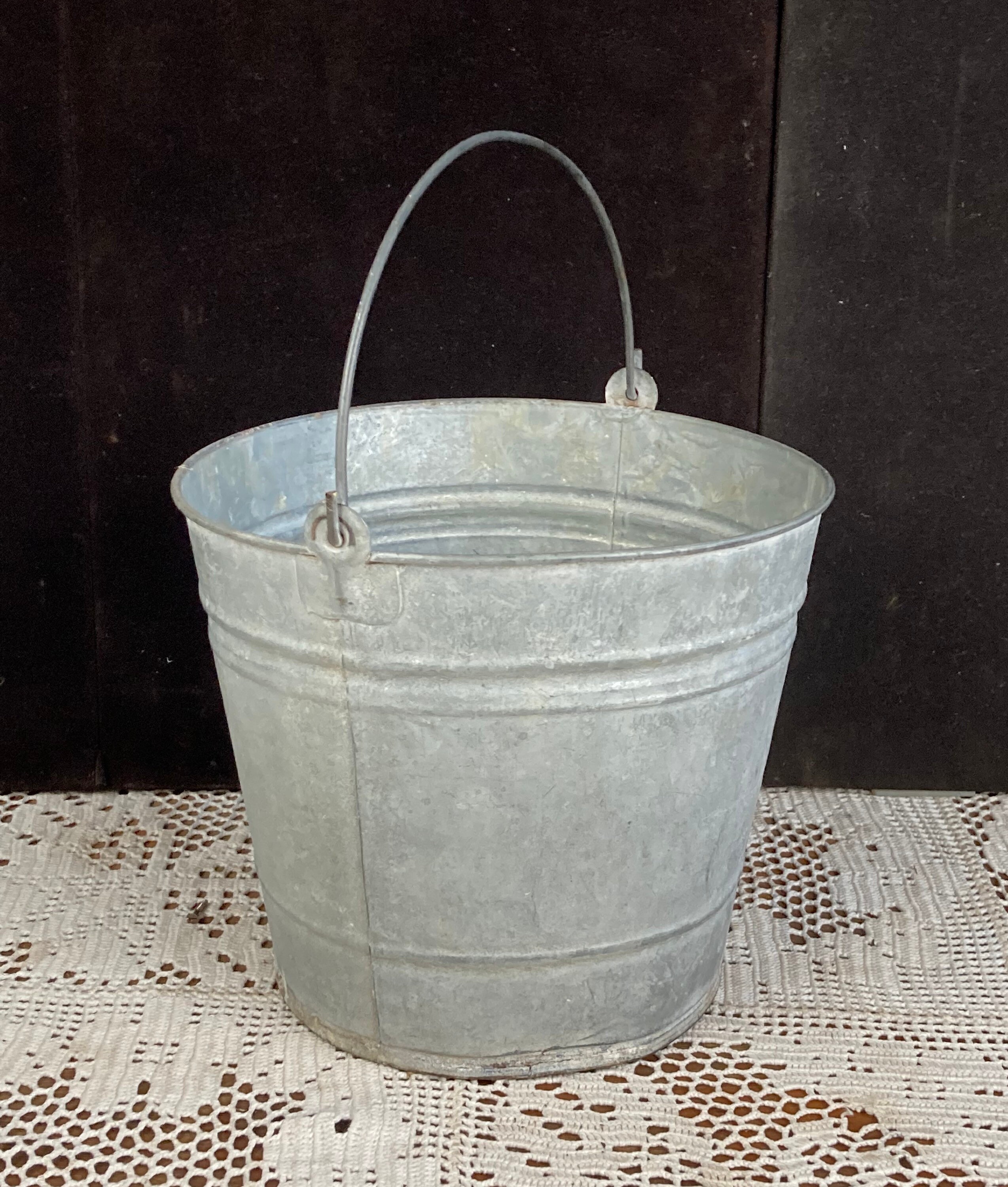 Vintage Galvanized 12 Ringer Mop Bucket, Shabby Flower Pot, Rustic Garden