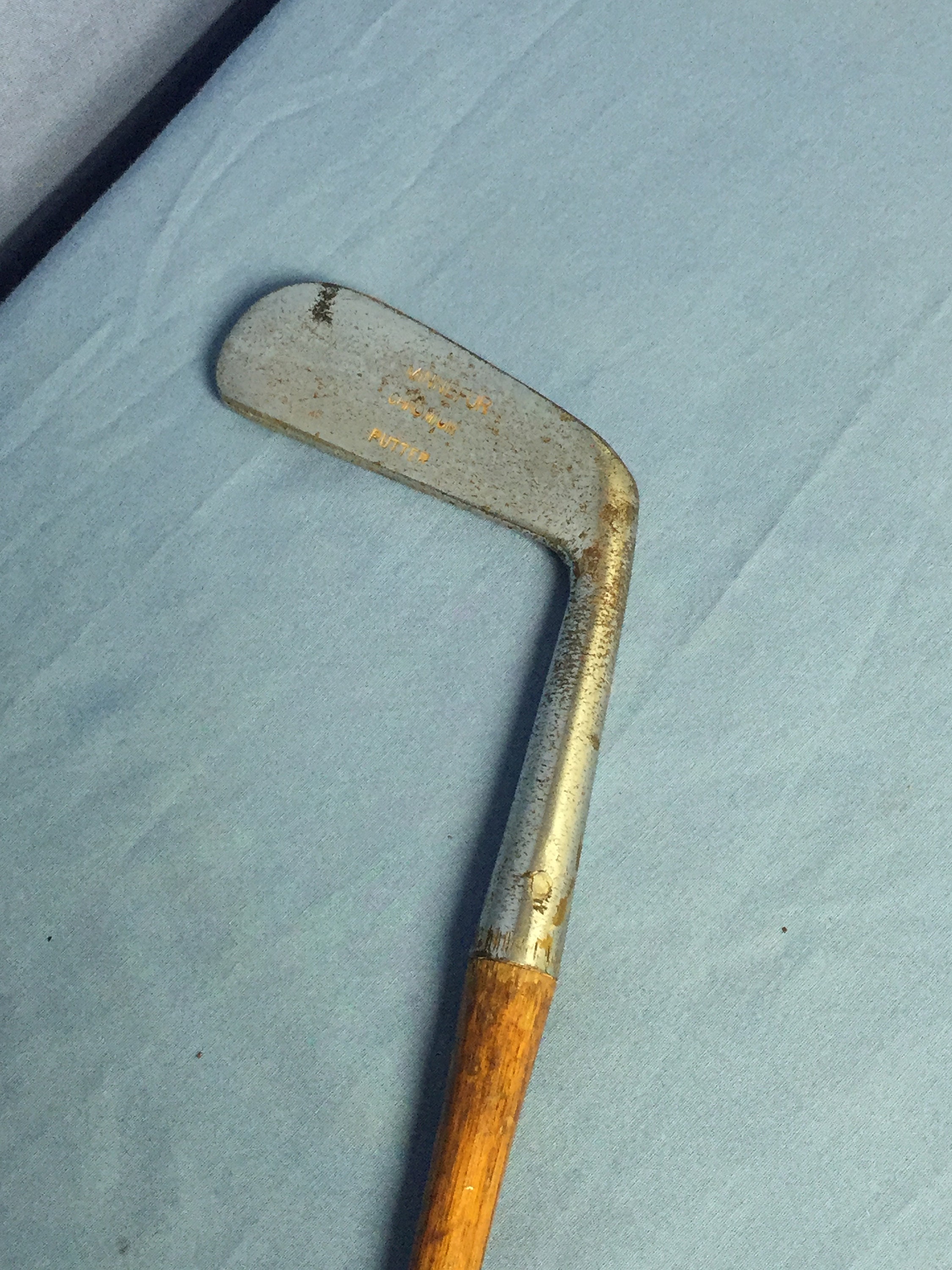 Antique MINNEFOR Hickory Wood Shaft Chromium Golf Club Putter