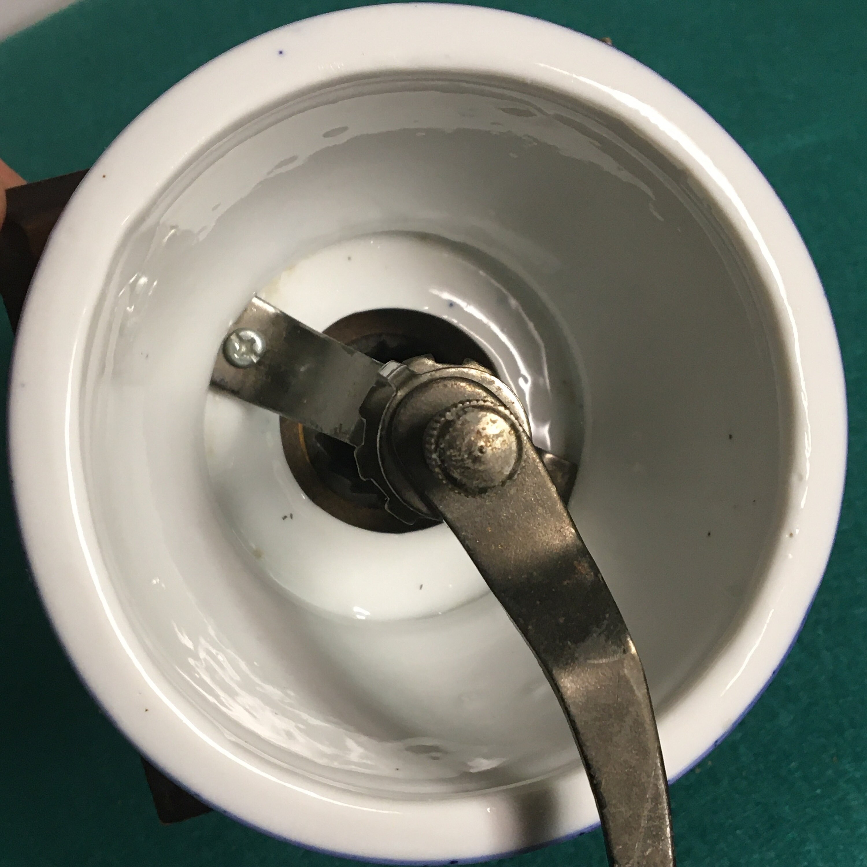 Hand Crank Coffee Grinder, Wood with Ceramic Hopper in Blue Rose