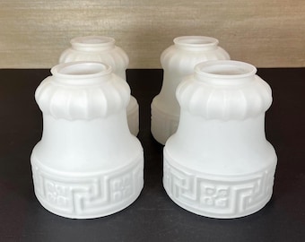 Set of 4 Vintage White Frosted Glass Chandelier Light Shades: 2-1/4" Fitter, Victorian