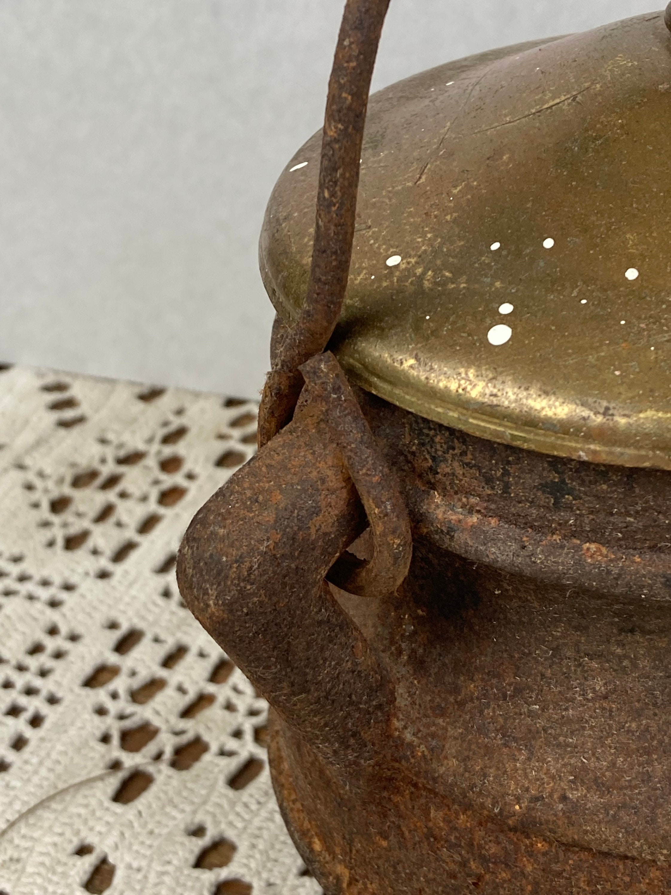 Antique Cast Iron Fire Starter Pot, Smudge Pot, Cauldron, Pumice Wand