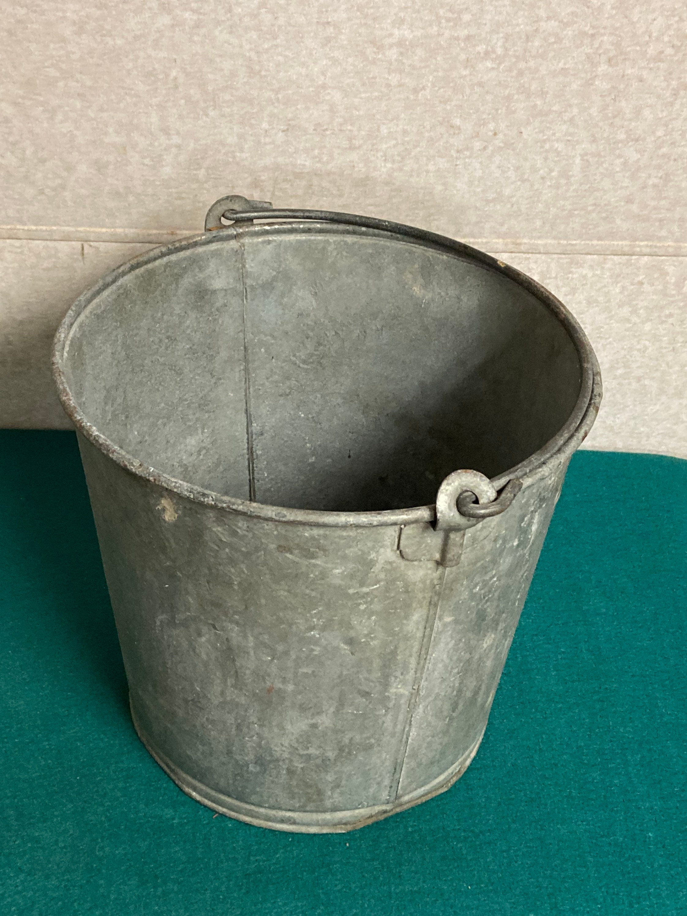 Vintage Galvanized 12 Mop Bucket, Shabby Flower Pot, Rustic Farmhouse