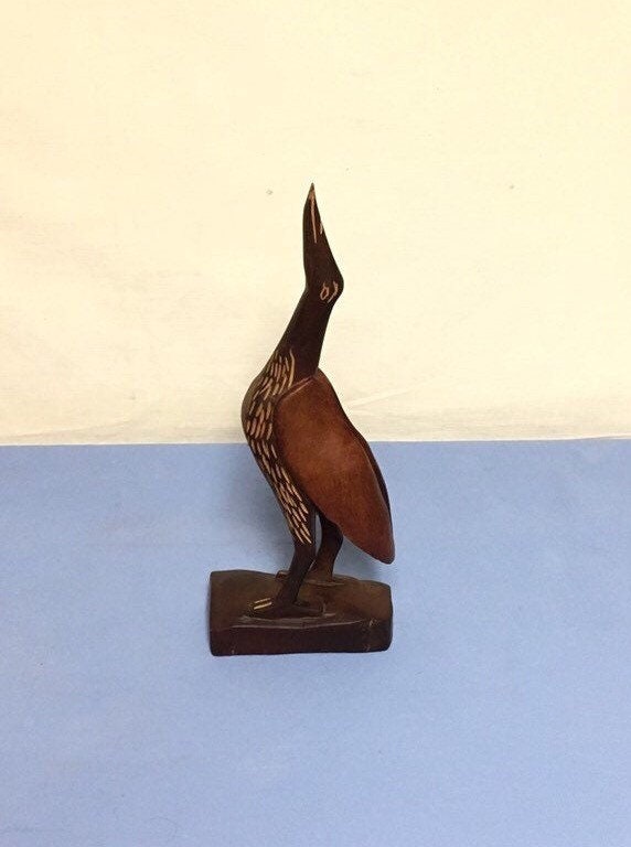 Hand Carved Wooden Crane, Wooden Bird Sculpture, Wood Heron