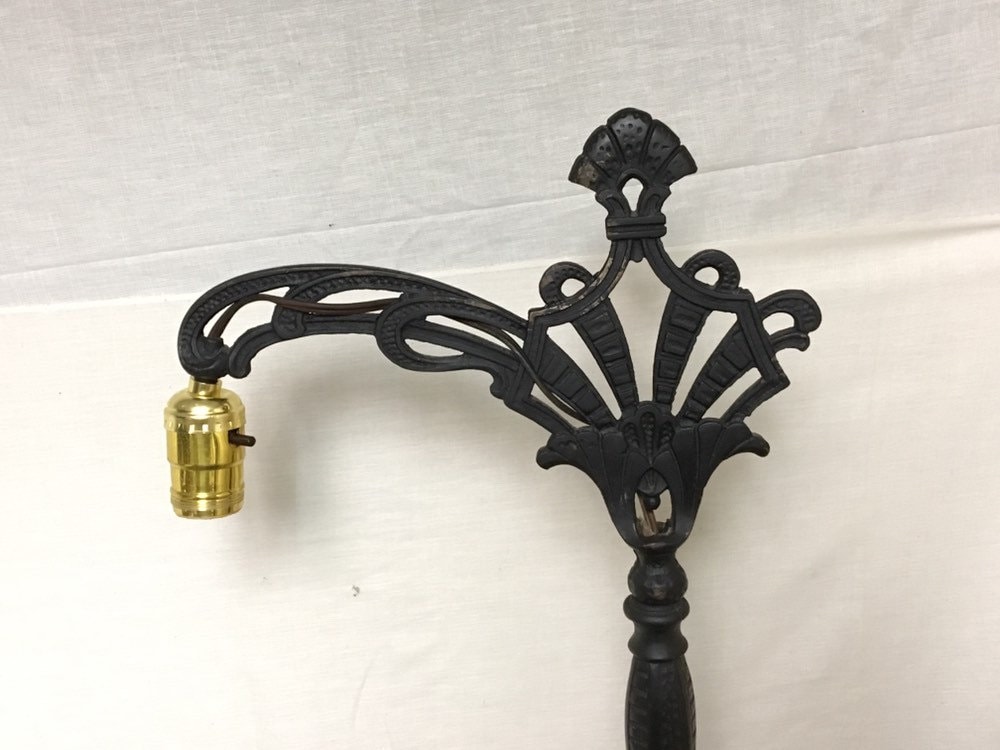 Antique 1920 S Black Cast Iron Bridge Arm Floor Lamp With A Heavy Footed Base Art Deco Goth Lighting Cast Iron Bridge Arm Floor Lamp, Antique Cast Iron Bridge Arm Floor Lamp