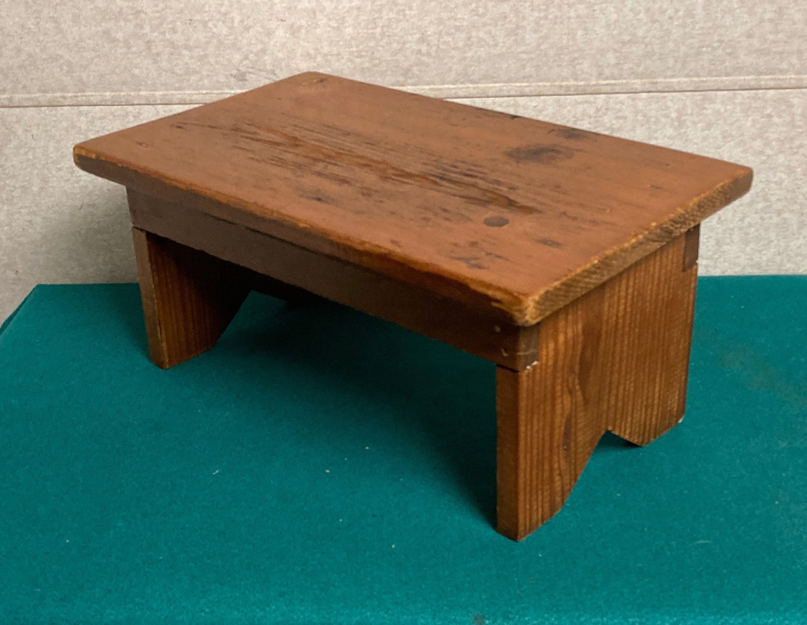 1970's Handmade Wooden Footstool, Homemade Dark Wood Step Stool