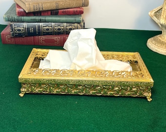 Gold Tone Filigree Tissue Box Holder