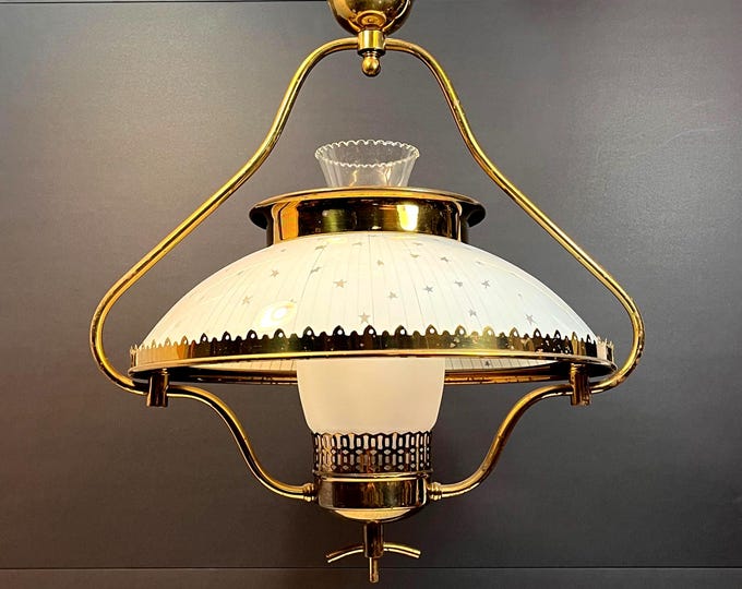 Featured listing image: MCM Pull Down Hanging Ceiling Light W/ Starburst Glass Shade