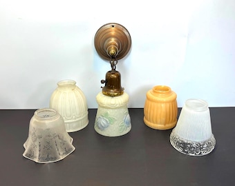 Antique, 1920's Brass Electric Wall Sconce: 5 Shade Options