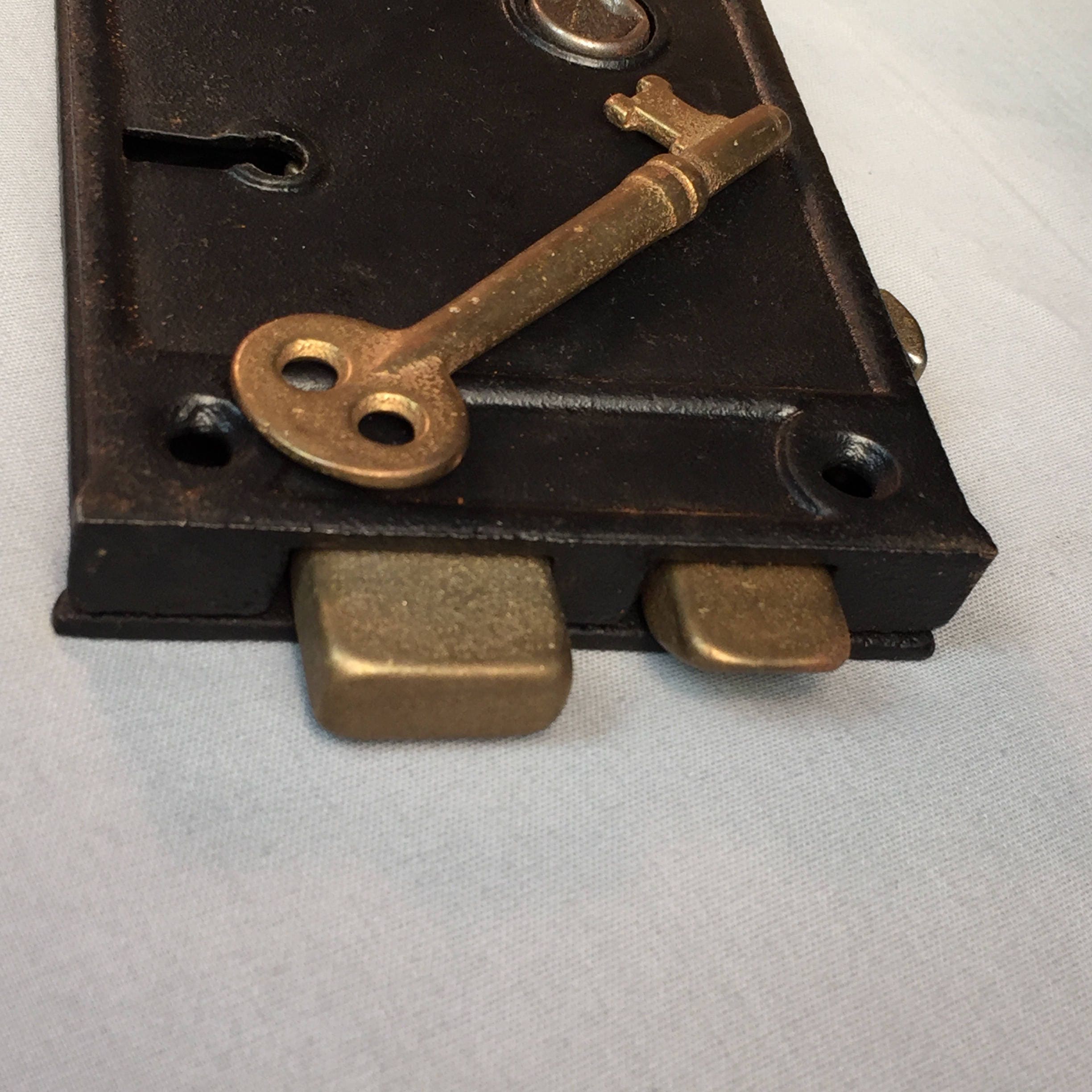 Antique N.O.S. Safe Hardware Corp. Iron Steel Rim Lock & Door Knob Set