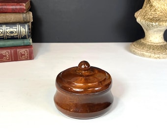 Round Wooden Trinket Box, Hand Turned, Marked München B.T.