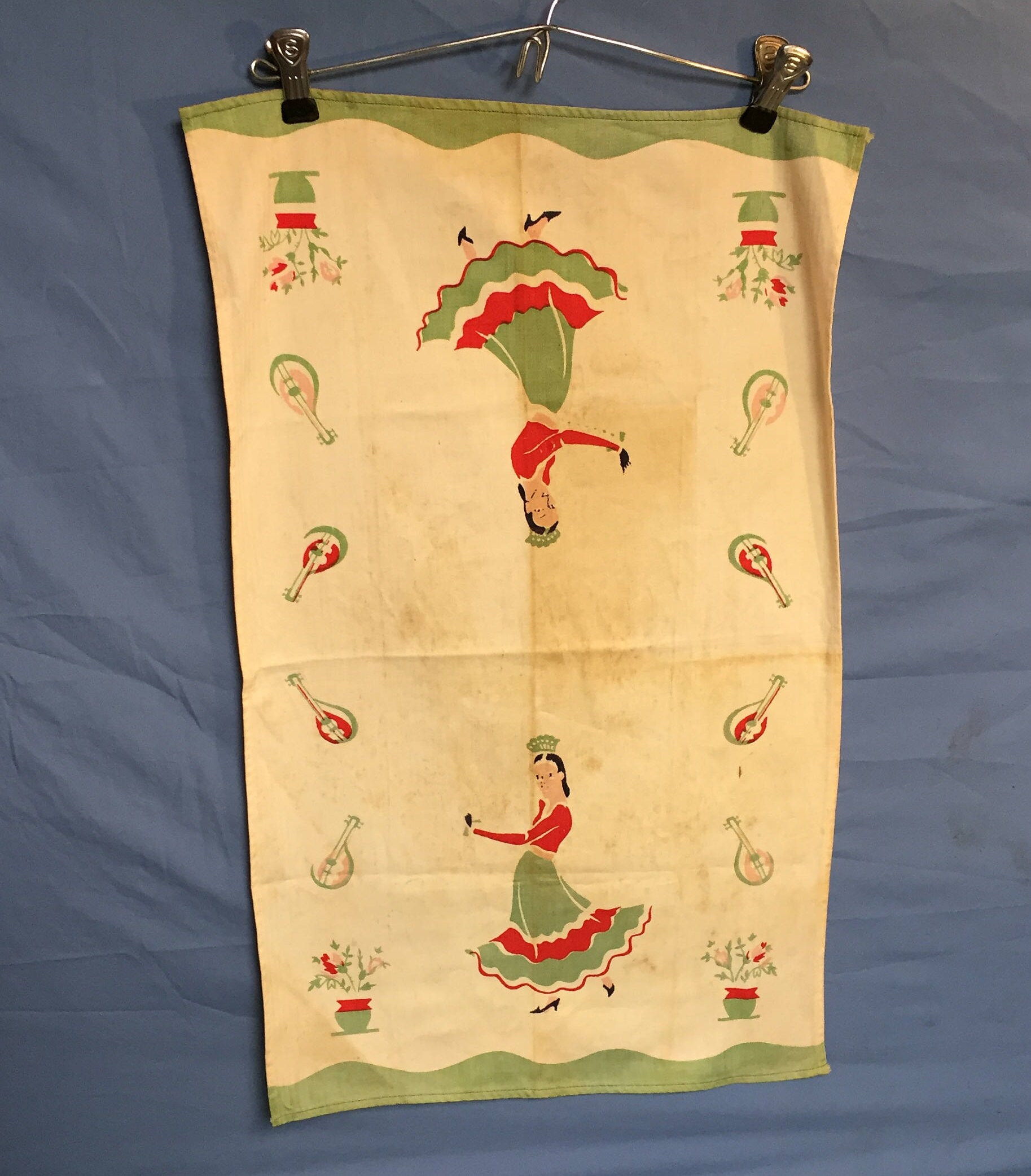 Vintage Dish Towel, Spanish Dancer, 1930's