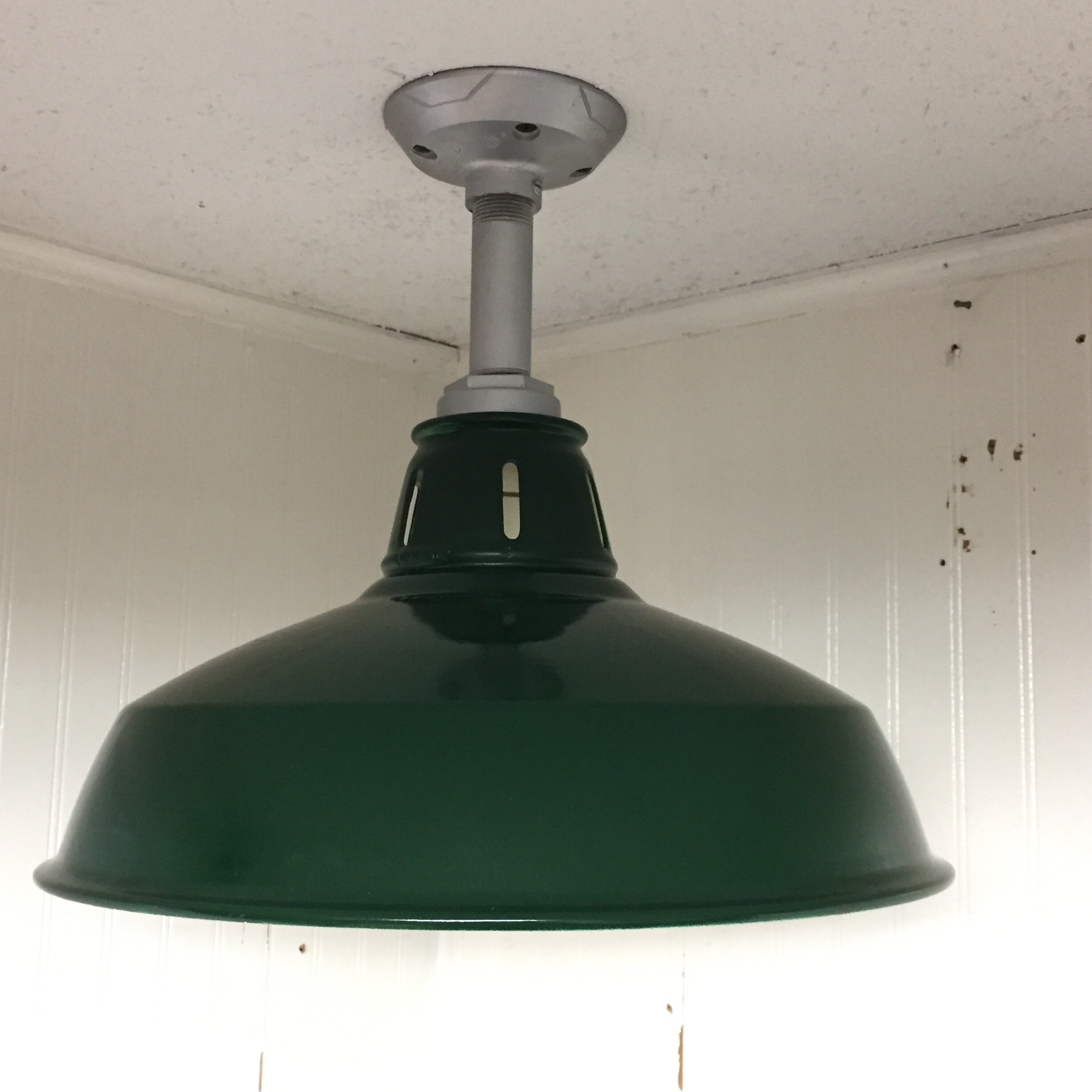 Vintage Industrial Green Porcelain Enamel Pendant Light, Old Porcelain