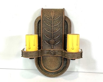 Art Deco Herman Perla 2 Arm Brass Bronze Electric Wall Sconce, 1930's, NEW WIRING
