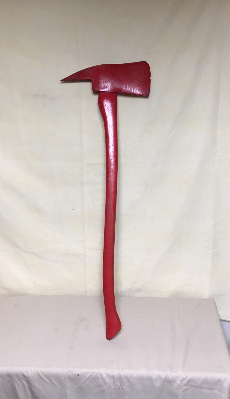 Pick Head Fire Axe, Painted Red Firefighter Ax, Curved Handle Fireman's