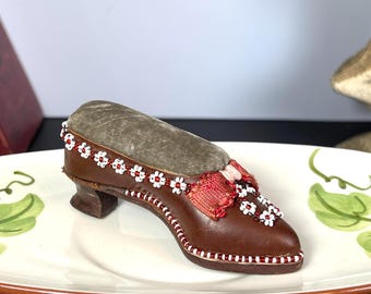 Victorian Leather Shoe Pin Cushion