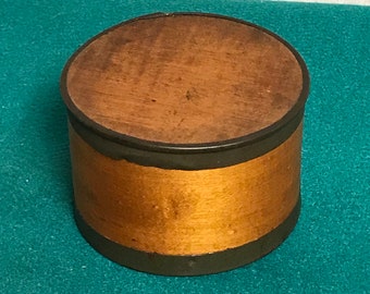 Antique Libby Paper Collar Bentwood Box with Metal Rimmed Lid, James Libby Paper Collars, NY, Shaker Box, Primitive Storage