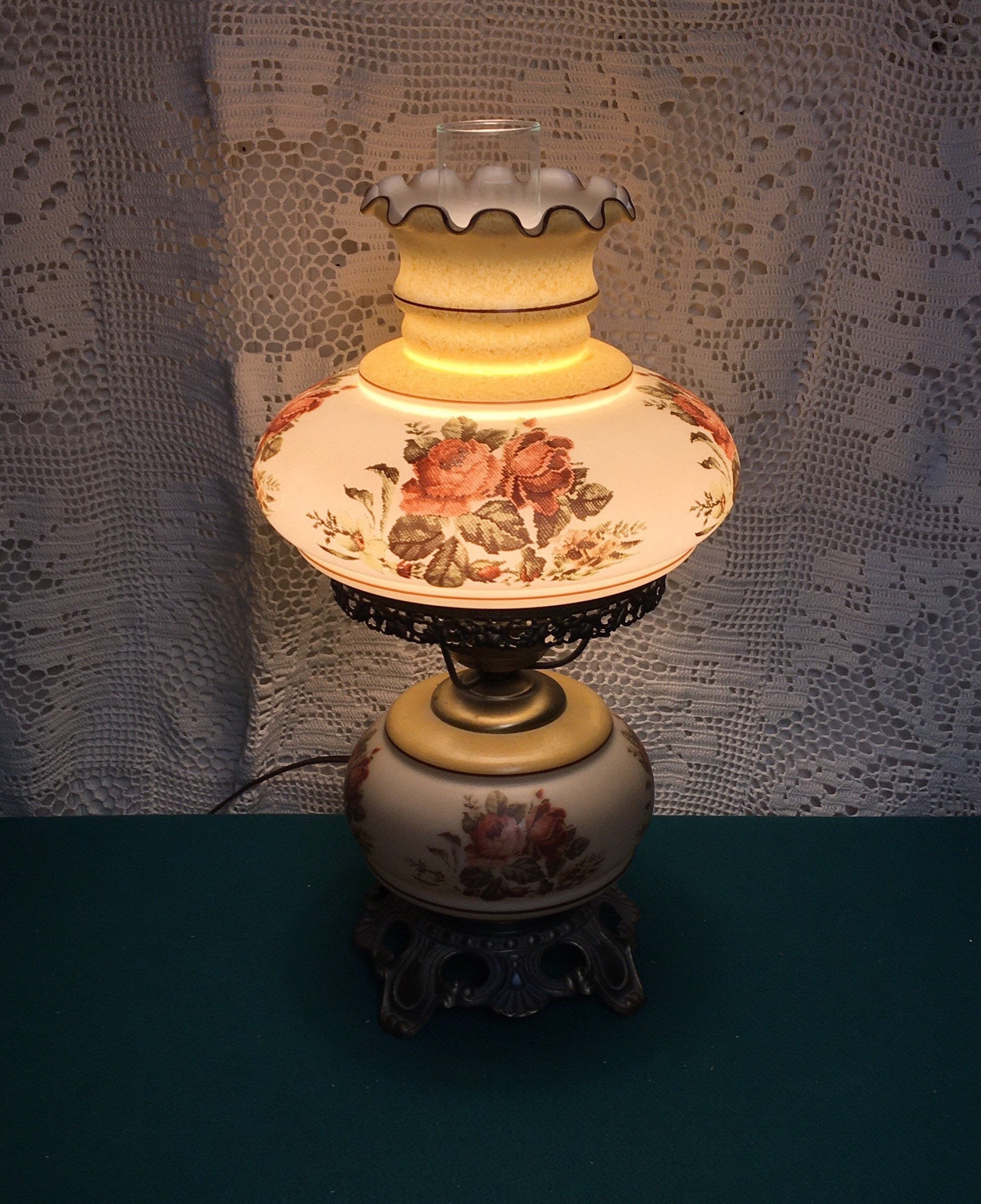 A Beautiful 18 Electric Victorian Hurricane Table Lamp with Night Light