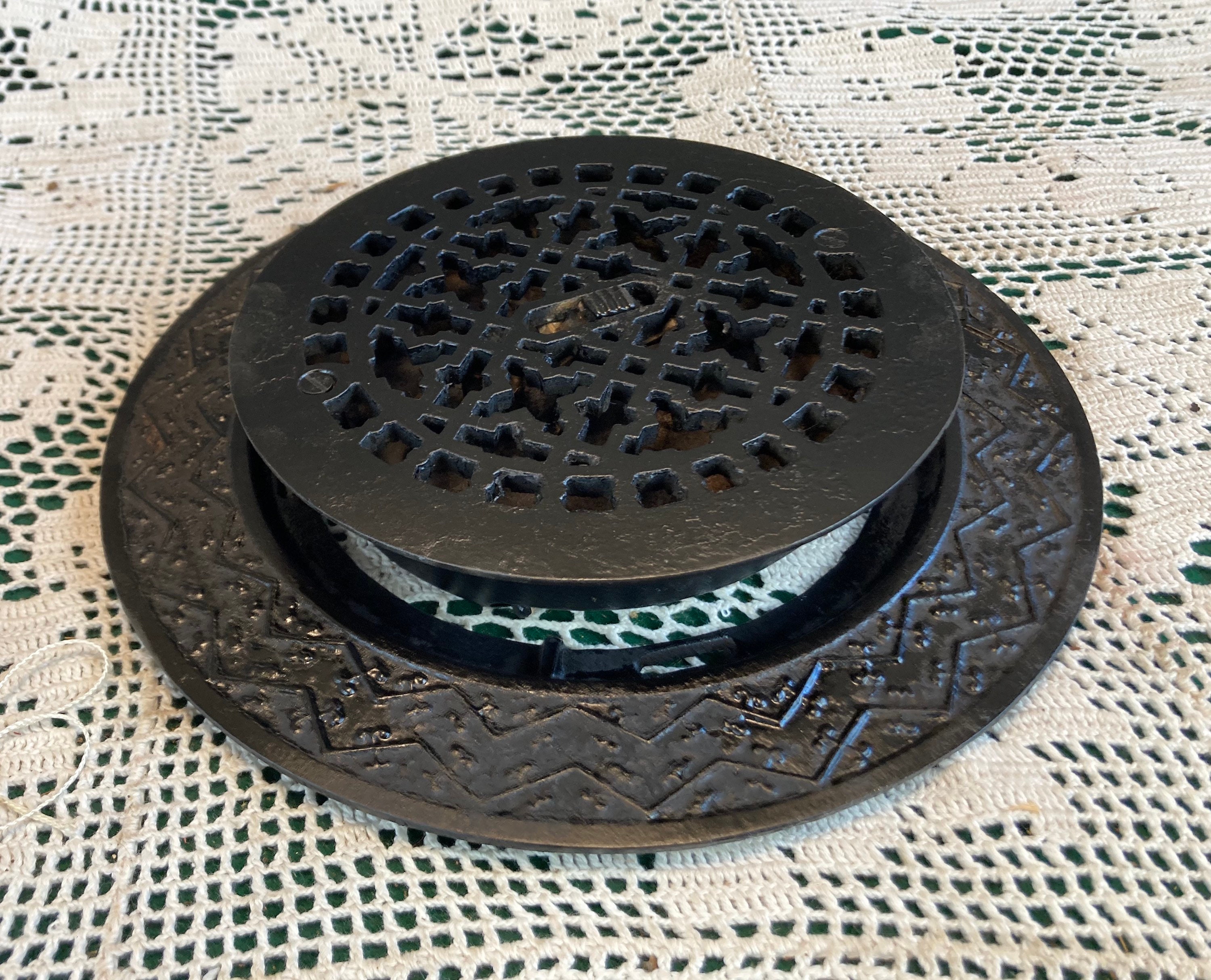 Antique Round Victorian Cast Iron Heating Grate Floor Register With