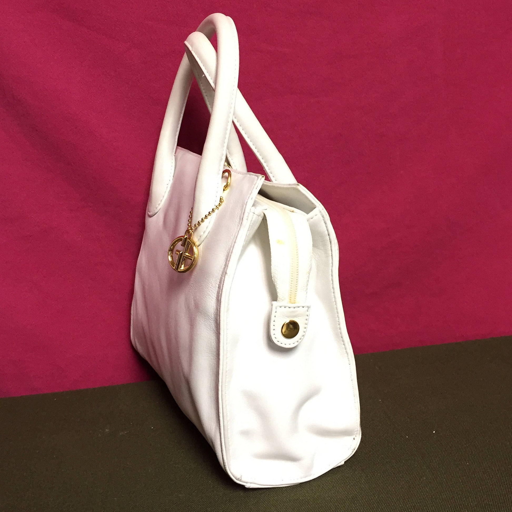 Vintage Giani Bernini, White Leather Handbag,