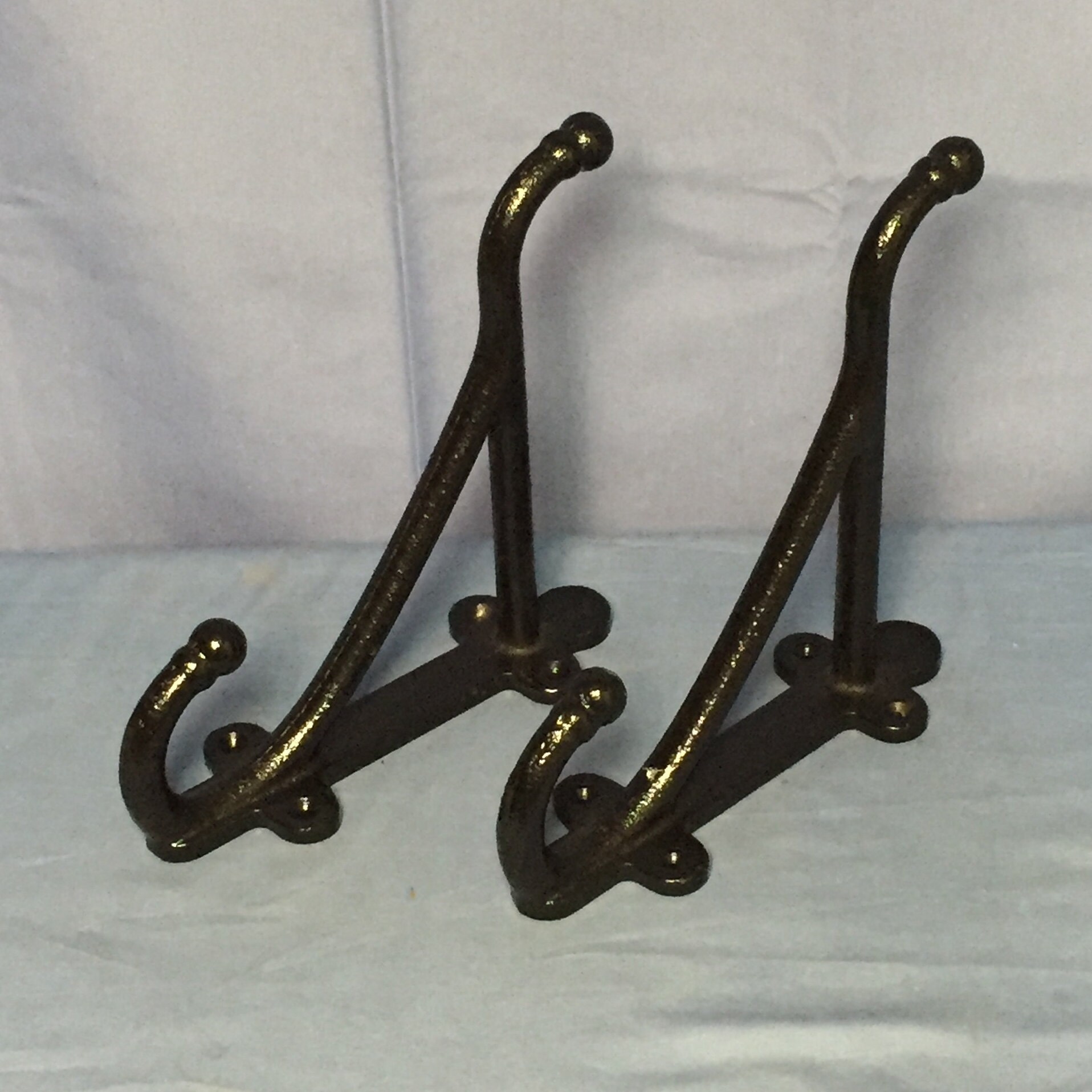 Pair of Large 10 Black Iron Horse Saddle Hooks, Barn Hooks, Horse Tack, Heavy Duty Shelf