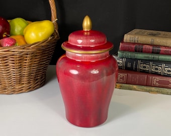 Red Ceramic Temple Jar, Urn, Handmade Artist Signed