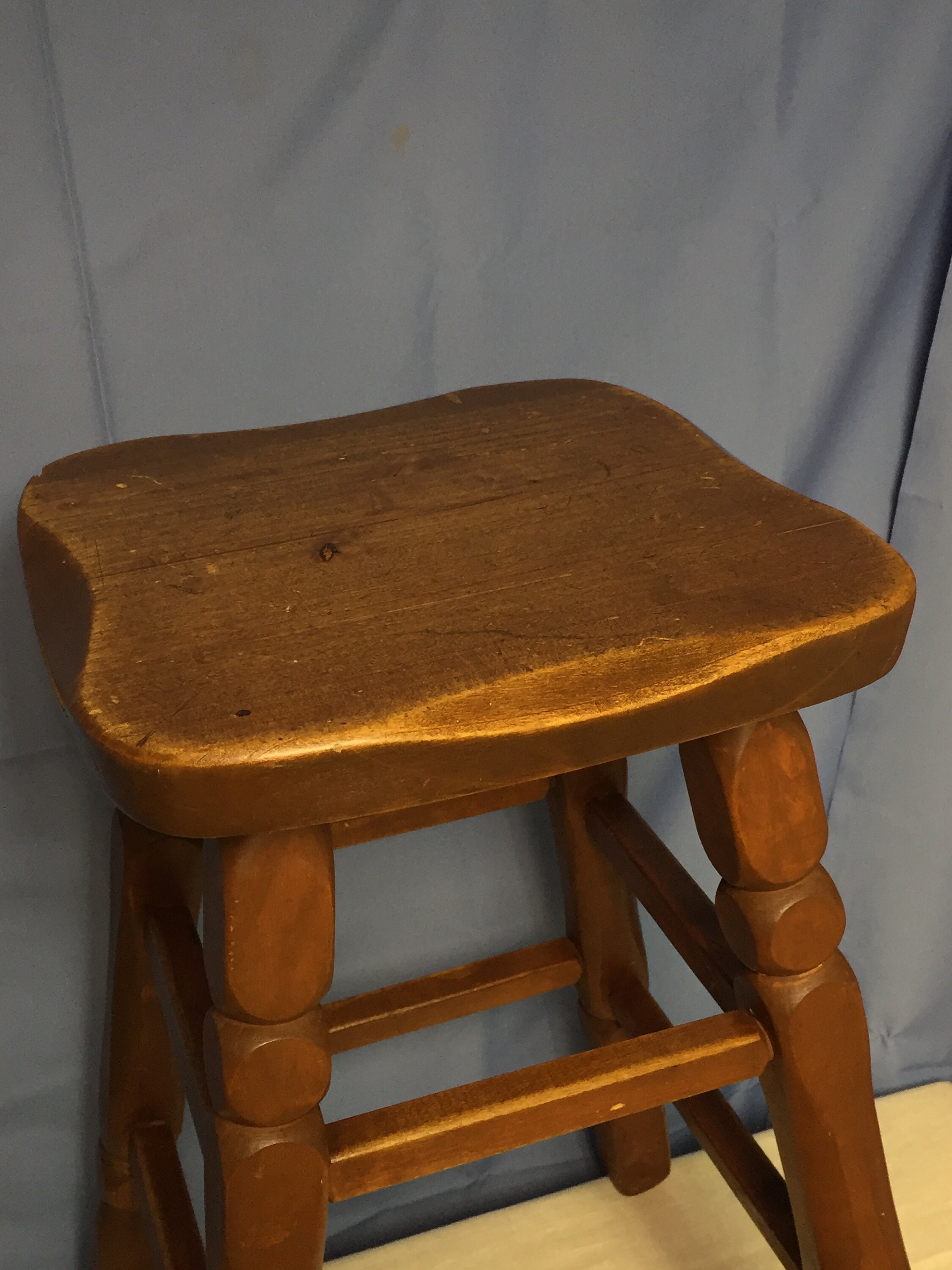 Vintage 24 Wooden Farm Stool, Industrial Hardware Store, Counter Stool