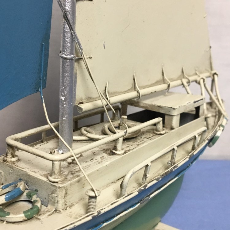 Metal Sailboat, Model Sailboat, Sailing Yacht, Nautical Folk Art, Ship Sculpture, Ship Statue