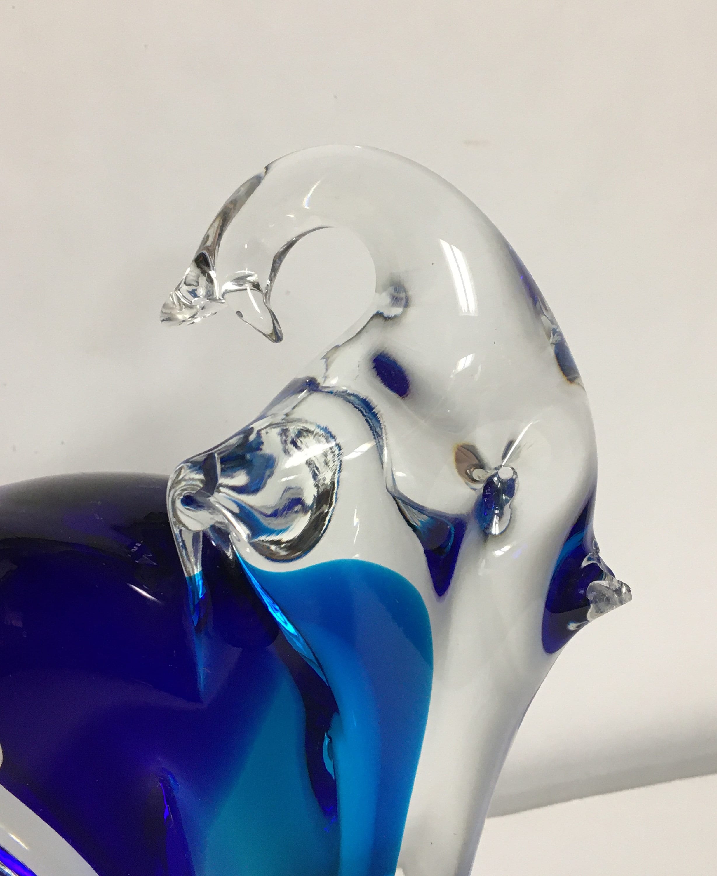 Murano Blue Glass Elephant Figurine, Made in Italy, Hand Blown Glass