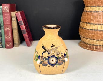Tonala Sandstone Vase, Hand Painted Mexican Pottery