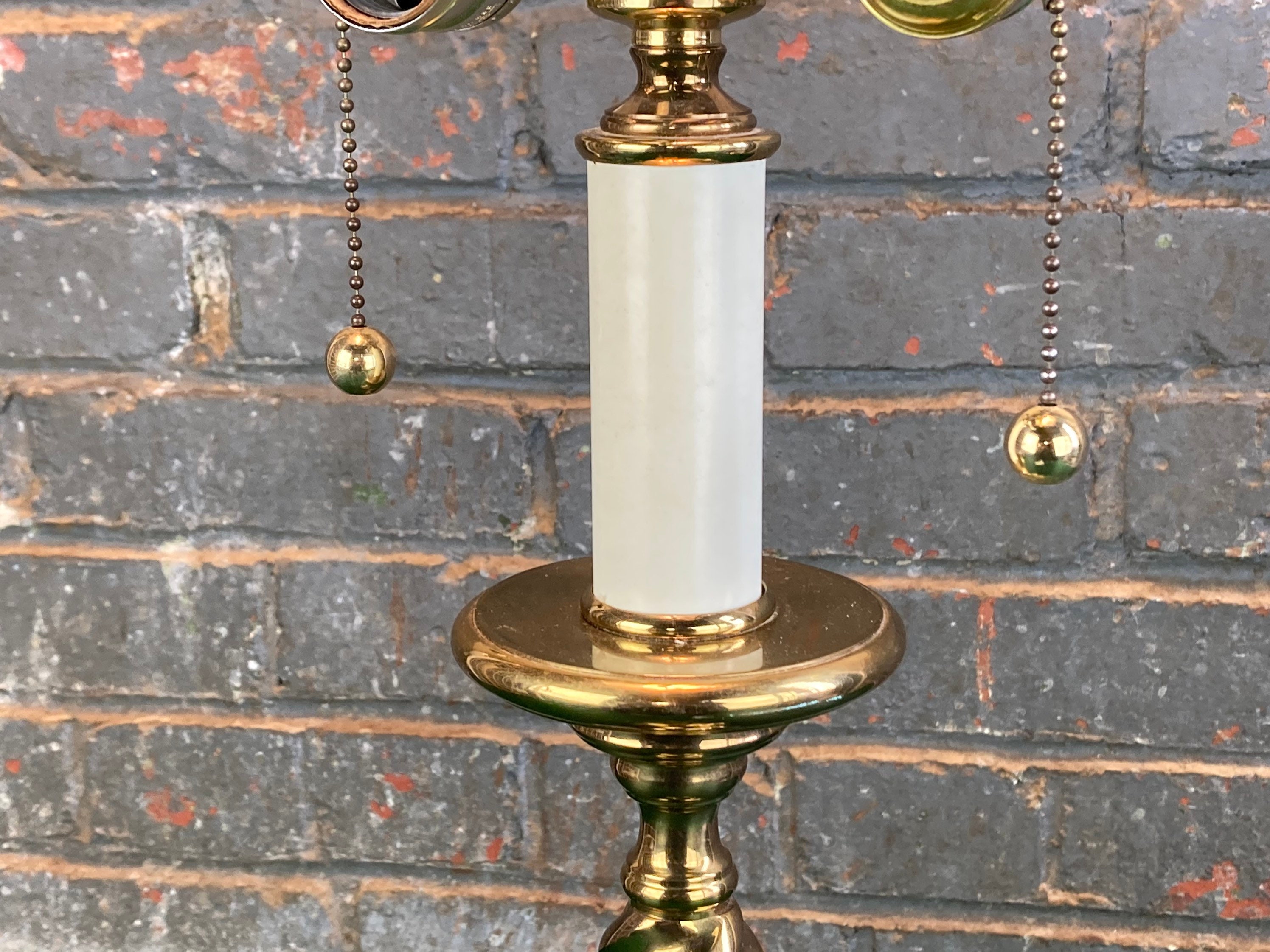 Solid Brass 2 Bulb Table Lamp, Pull Chain Sockets, Colonial