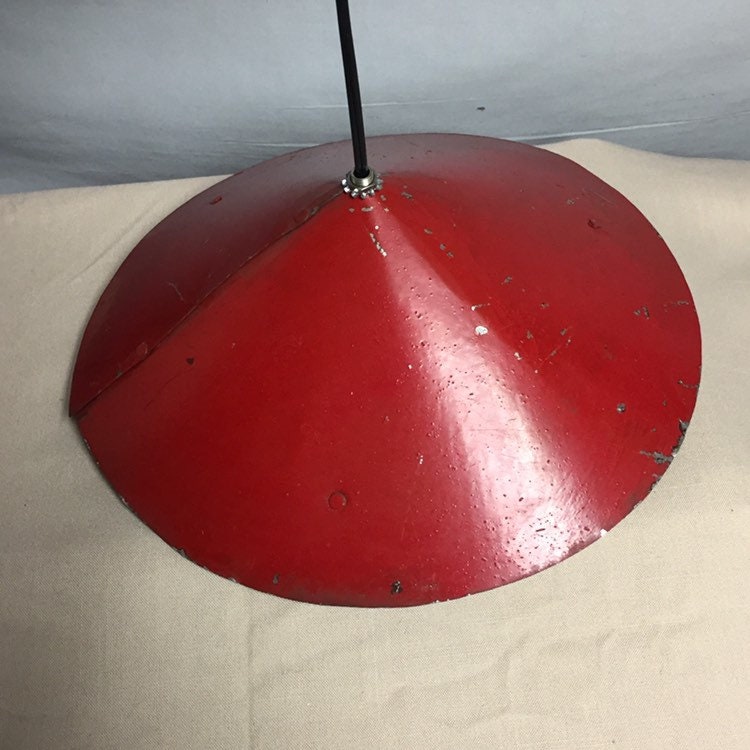 Old Industrial Red Metal Hanging Barn Light Fixture, Plug In Metal