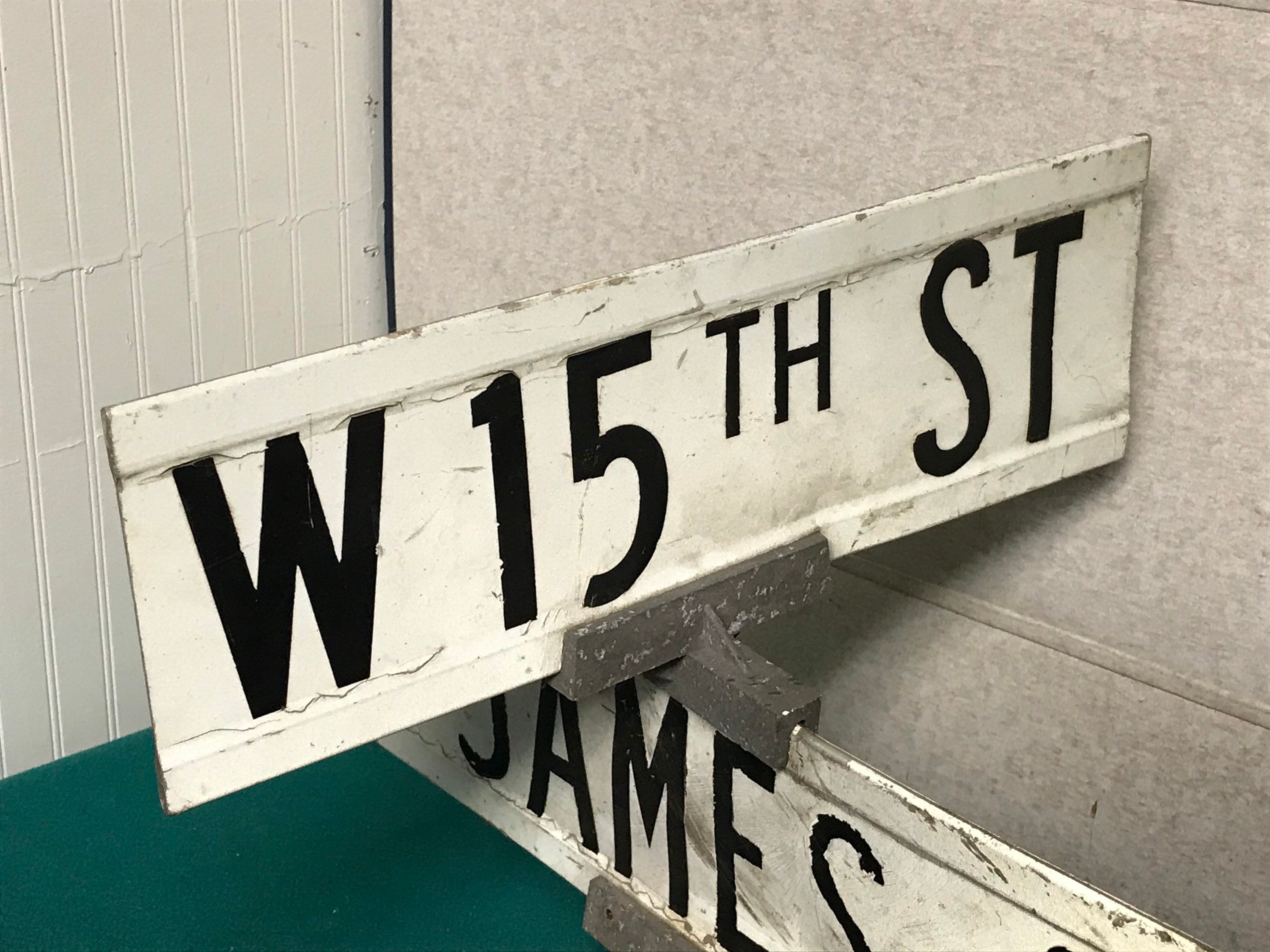 1970's Metal Intersection Street Sign, 2 Signs, Double Sided w/ Post