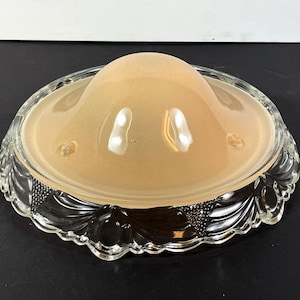 Antique 1930's Pink Cased Embossed Glass Ceiling Light Shade For 3 Chain Fixture