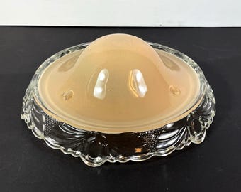 Antique 1930's Pink Cased Embossed Glass Ceiling Light Shade For 3 Chain Fixture