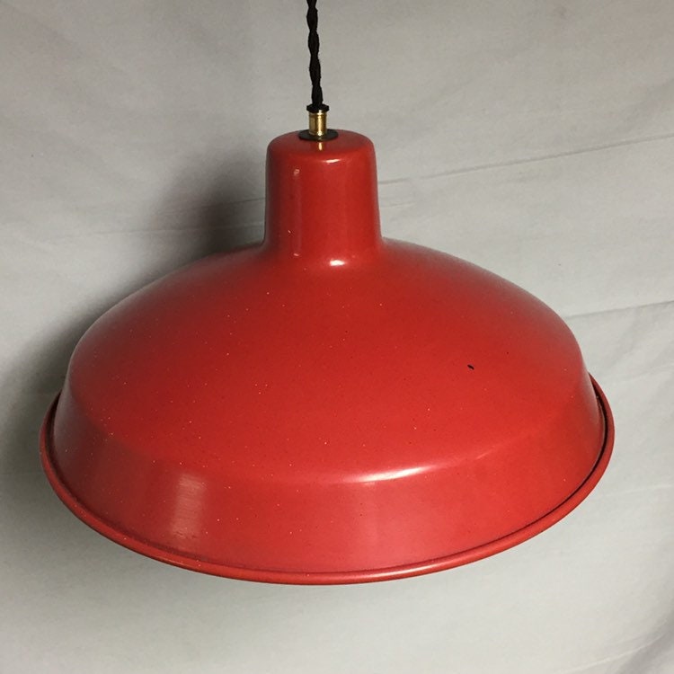 Old Industrial Red Metal Hanging Barn Light with New Braided Power Cord