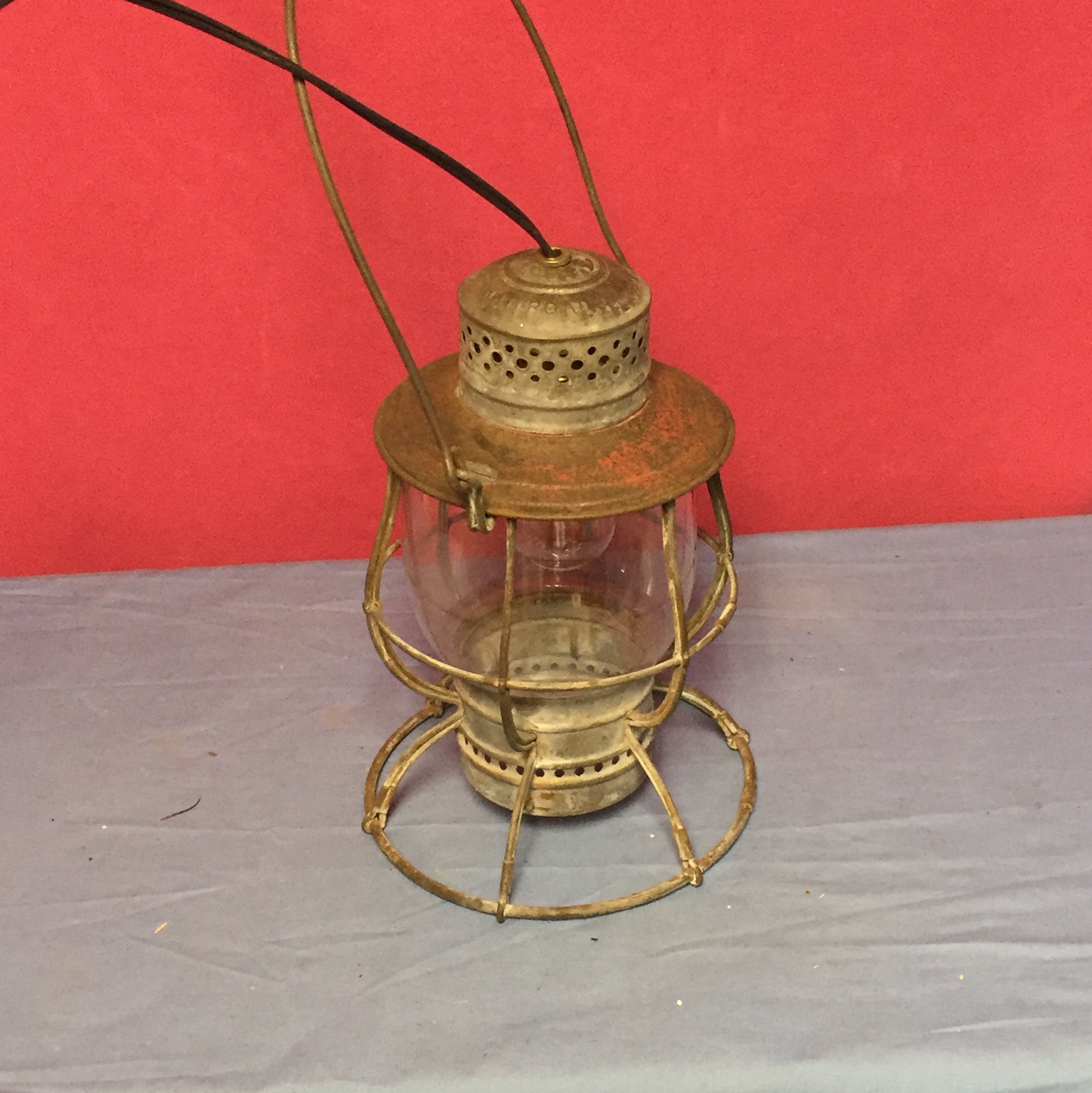 Antique Railroad Lantern Hanging Electric Light, Train Light, Wall Oil